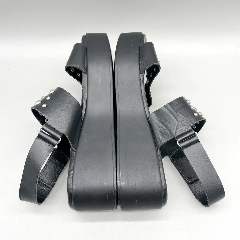 Steve Madden Womens 10 Flatform Sandals Black Leather Studded Edgy Punk 90s Y2K